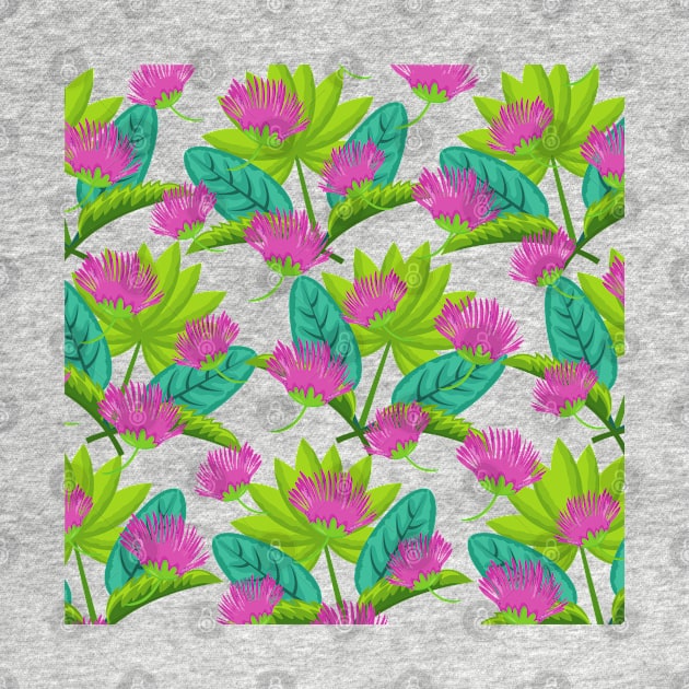 Tropical Exotic Green Leaves with Flowers by silviaol